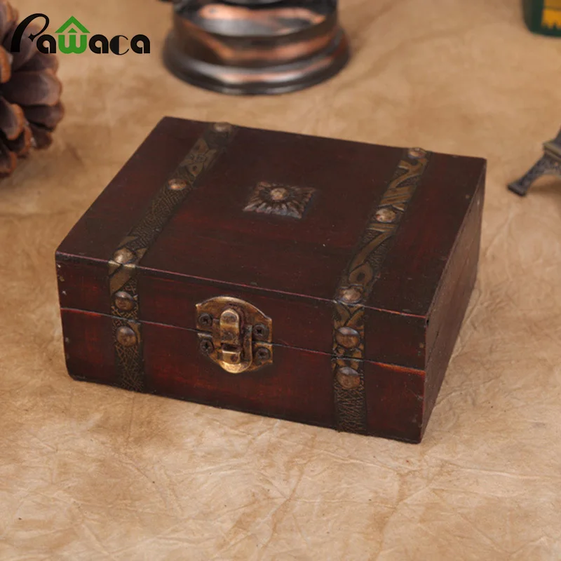 

Vintage Rectangle Wooden Jewelry Boxes Pirate Small Trunk Box for Jewelry makeup Storage Holder Wedding Gift Box Home Decoration