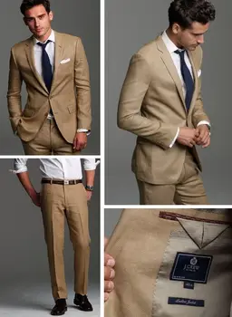 

Latest Coat Pant Designs Khaki Linen Casual Street Style Groomsman Suit Slim Fit 2 Pieces Tuxedo Stylish Blazer Masculino C