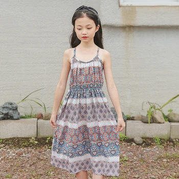

Kids Girls Sleeveless Dresses Summer 2020 New Princess Little Teenage Girls Dress Holiday Beach Printing Dress Children Clothing