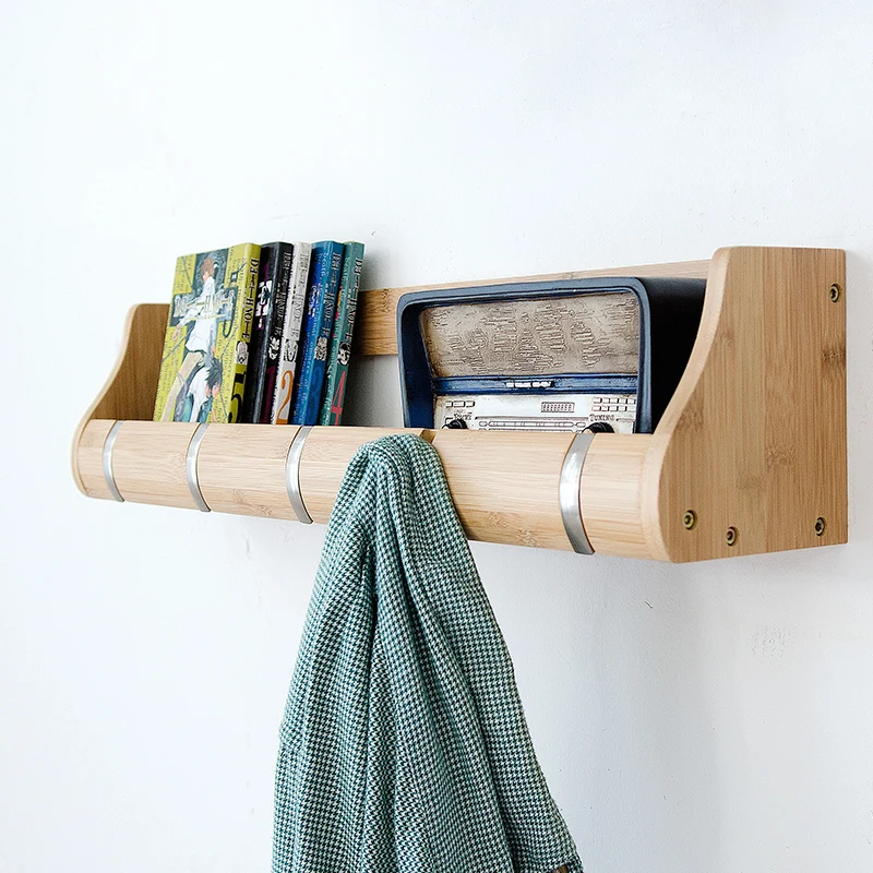 2017 New Creative Bamboo Coat Racks with Storage Rack Hanging Shelf 2 3