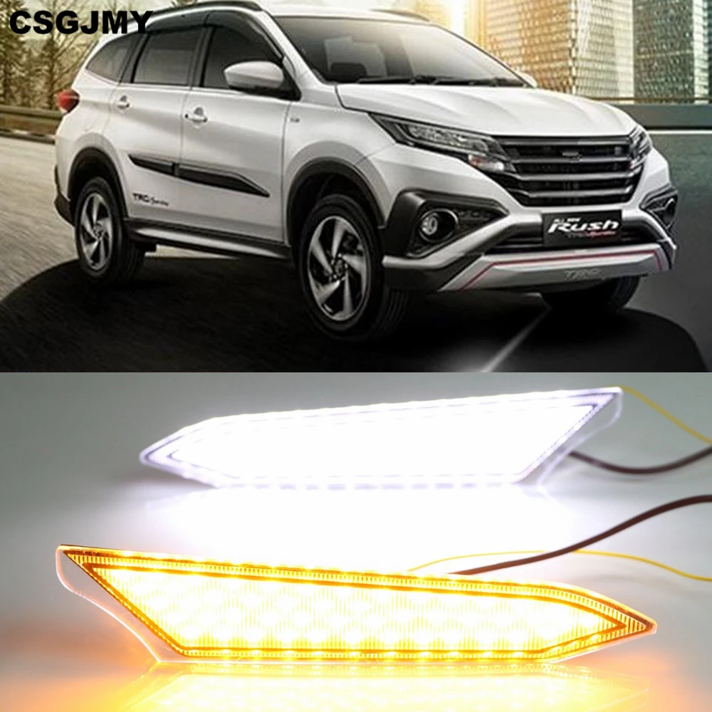 

2PCS LED For Toyota Rush 2018 2019 DRL Daytime Running Light With Yellow Turn Signal Style Relay 12V ABS Waterproof Fog Lamp