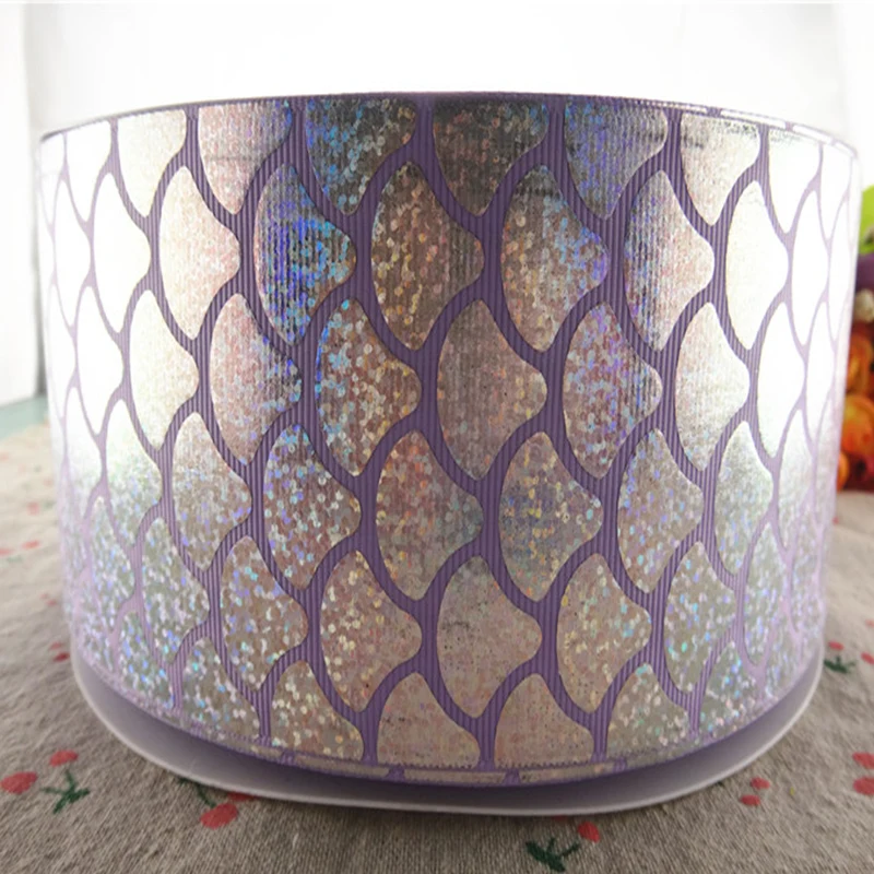 

3" 75mm 5 Yards/Lot Grosgrain Ribbons Colorful Fish Scales Foil Laser Printed Gift Packaging DIY Handmade Materials 18042518