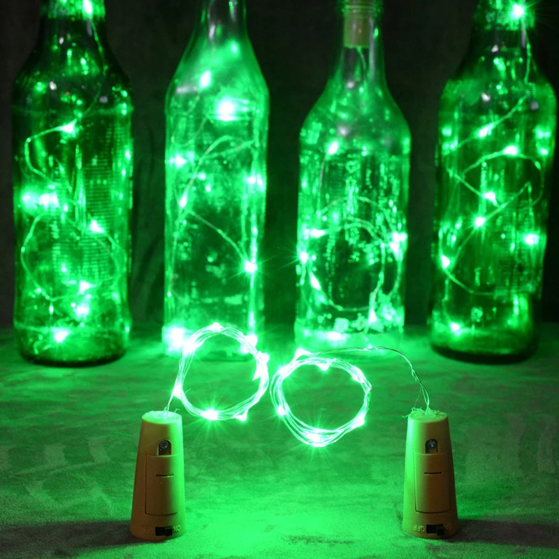 Светодиодный светильник с серебряной проволокой, 2 м, 20 светодиодный, для бутылки вина, пробкового цвета, на батарейках, звездная веревка, сказочный светильник, вечерние, праздничные, рождественские