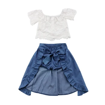 

Pudcoco New Fashion Summer Girl Clothe Set Kid Lace Off-shoulder T-shirt Top Pants Princess Skirt Party Outfits Clothes
