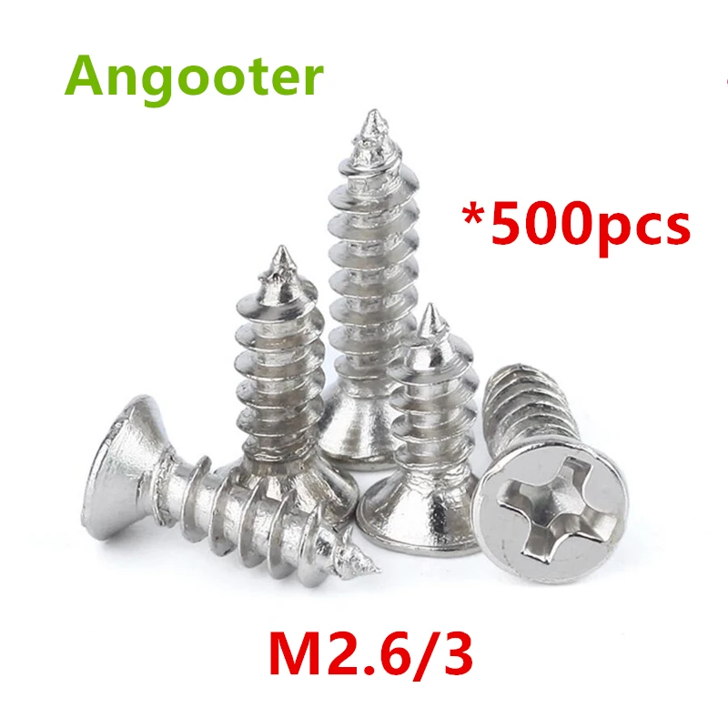 

500PCS M2.6/3 Cross Countersunk head screw Phillips flat head self tapping screw Electronic small screw Nickel plated