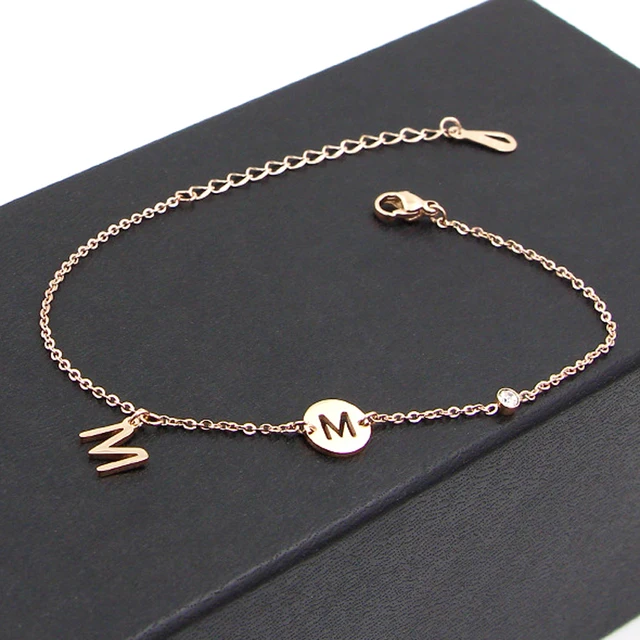 Gold Anklet Anklet With Letter M Chain M Initial Anklet Crystal