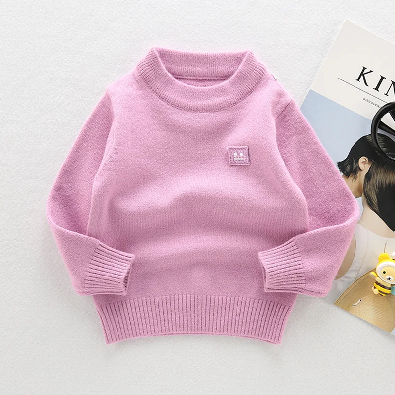 Wool Soft Children Sweater Casual Smile Kids Pullover Long Sleeve O-Neck Solid Sweater For Children Warm Winter Pullover Kids (17)