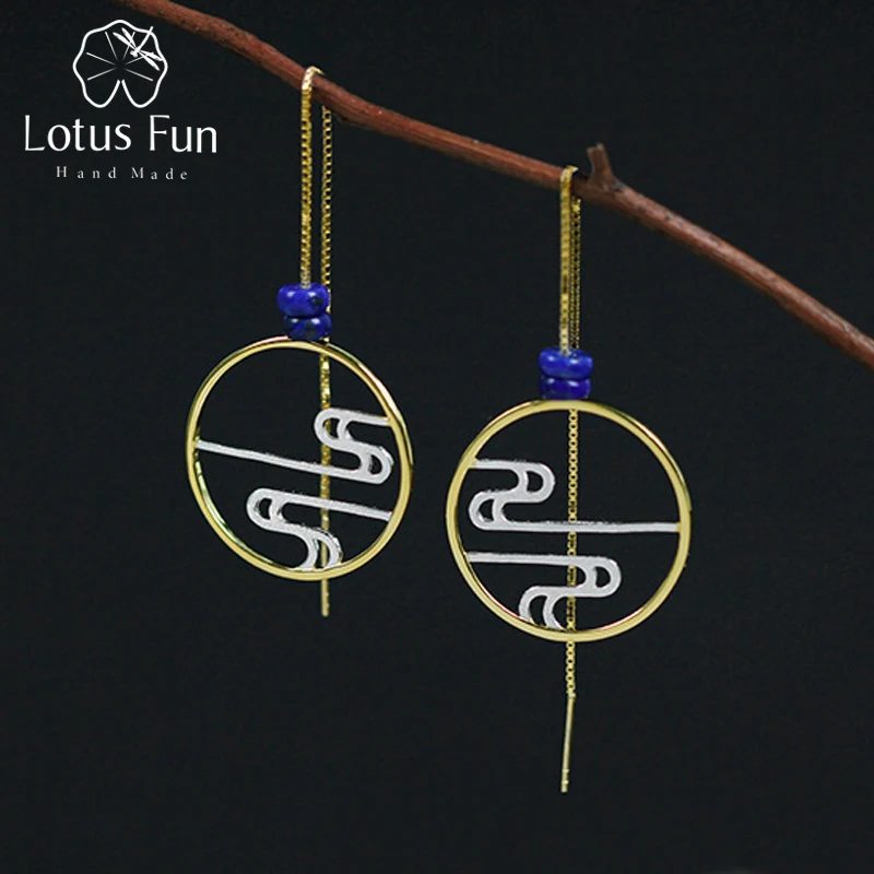 

Lotus Fun Real 925 Sterling Silver Modern Chinese Style Handmade Designer Fine Jewelry Incense Smoke Drop Earrings for Women