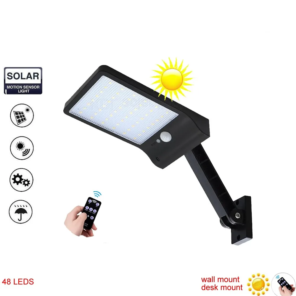 

gear lock remote control rotate bracket solar street light 48 LED Solar Powered Light PIR Motion Sensor Street Outdoor IP spot l