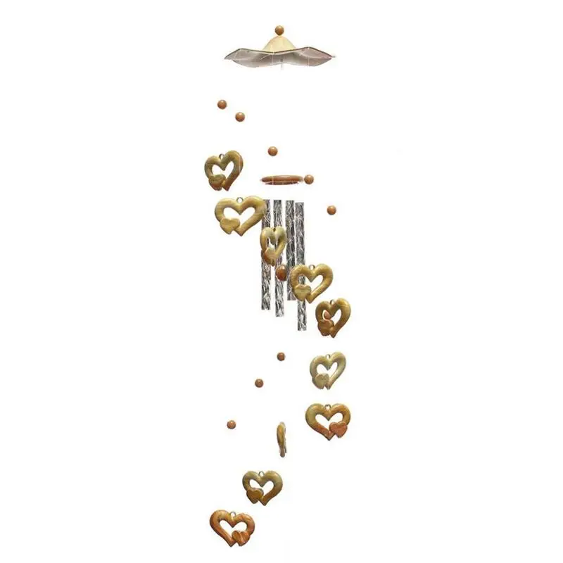 BESTOYARD Творческий Древесины Wind Chime колокольчик висячее декоративное украшение с двойной узор сердца