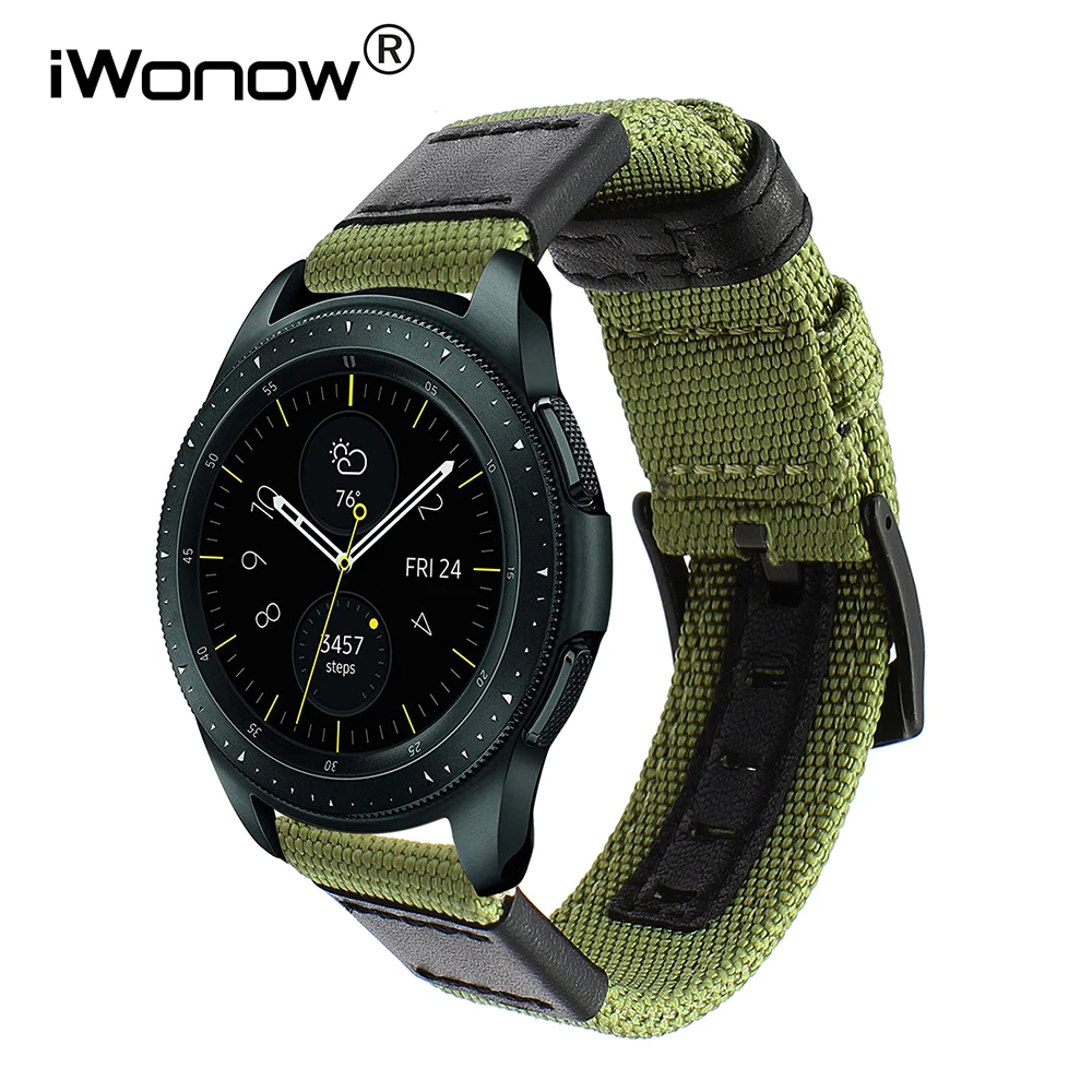 Ремешок для часов из натурального нейлона+ кожи 20 мм 22 мм для samsung Galaxy Watch 42 мм 46 мм SM-R810/R800 быстросъемный холщовый ремешок