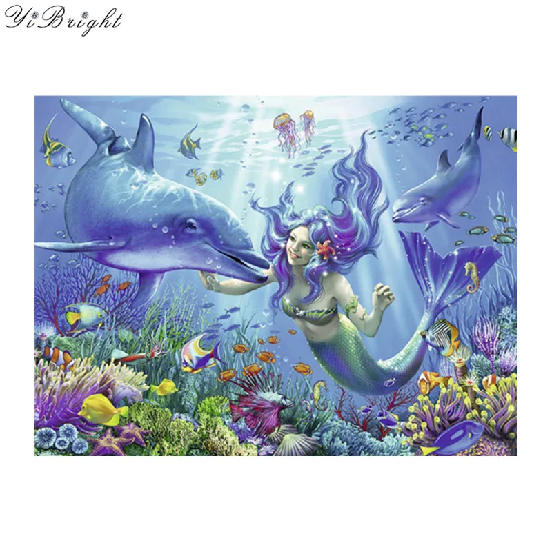 

5D Diamond Mosaic Diy Diamond Painting Cross Stitch Mermaid and Dolphin Diamond Embroidery Sea Patterns Rhinestone Picture