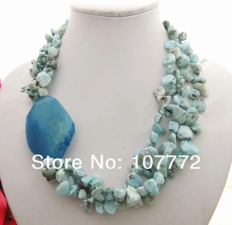 

Natural Larimar&Onyx Necklace free shipment