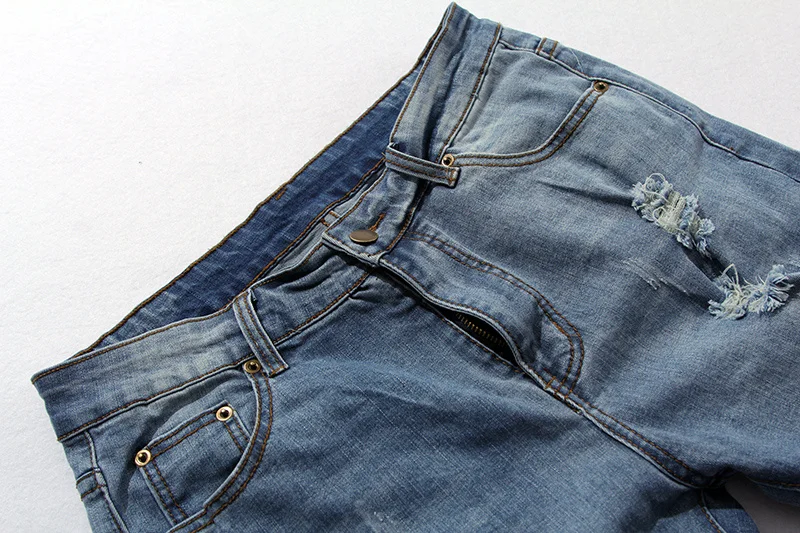 Джастин Бибер высокопрофильные отверстия в торговле, чтобы мыть эффект усов высокого качества молнии наплыва тонких джинсов карандаш брюки