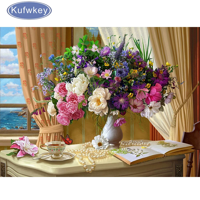

Full Resin square round Diamond Painting vase flower still life 5d Diamond Embroidery tea cup Diamond Mosaic Kit Picture