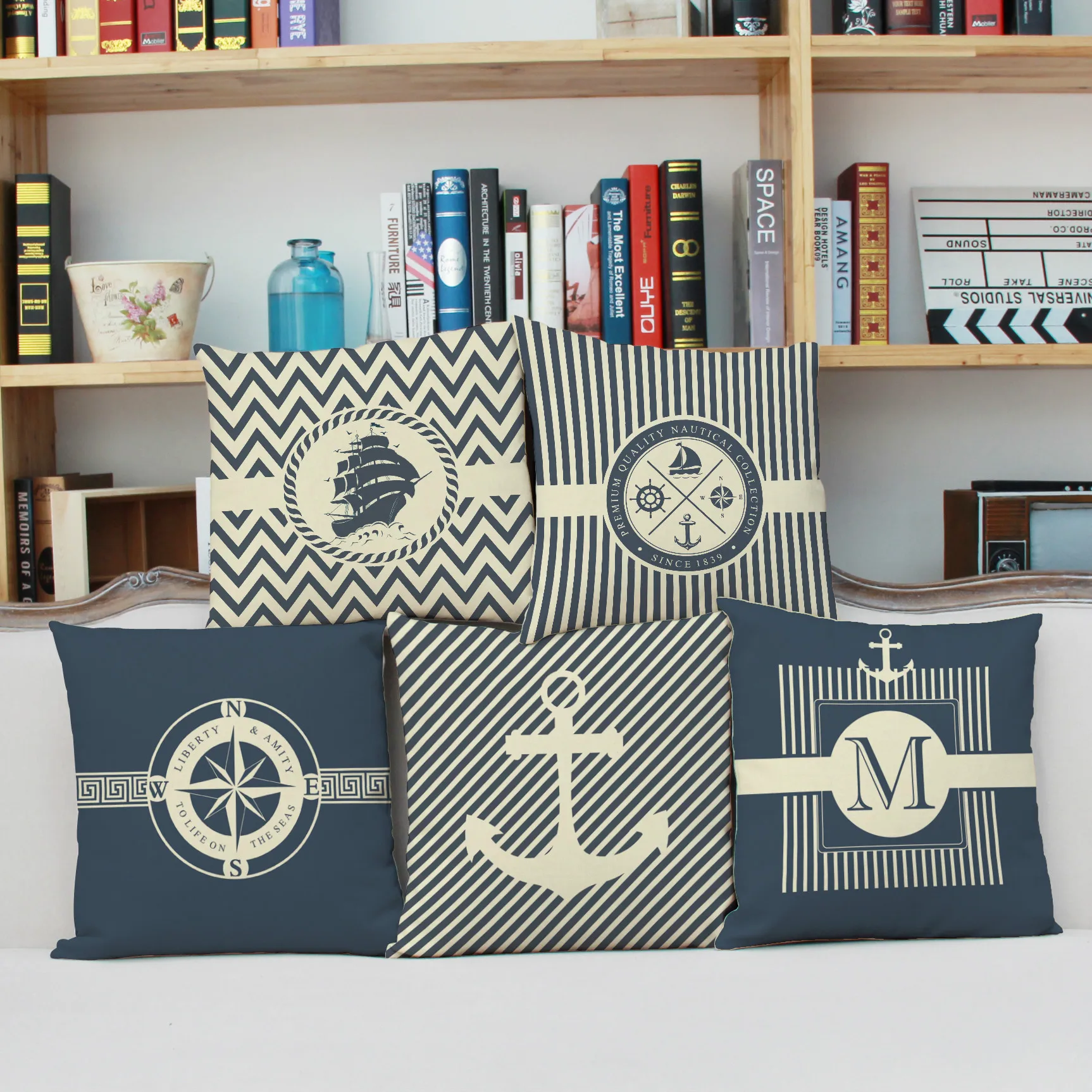 

Fresh sea anchor boat rudder composite pillow linen custom office nap pillow cushion for students and Sofa Bedroom Throw Pillow
