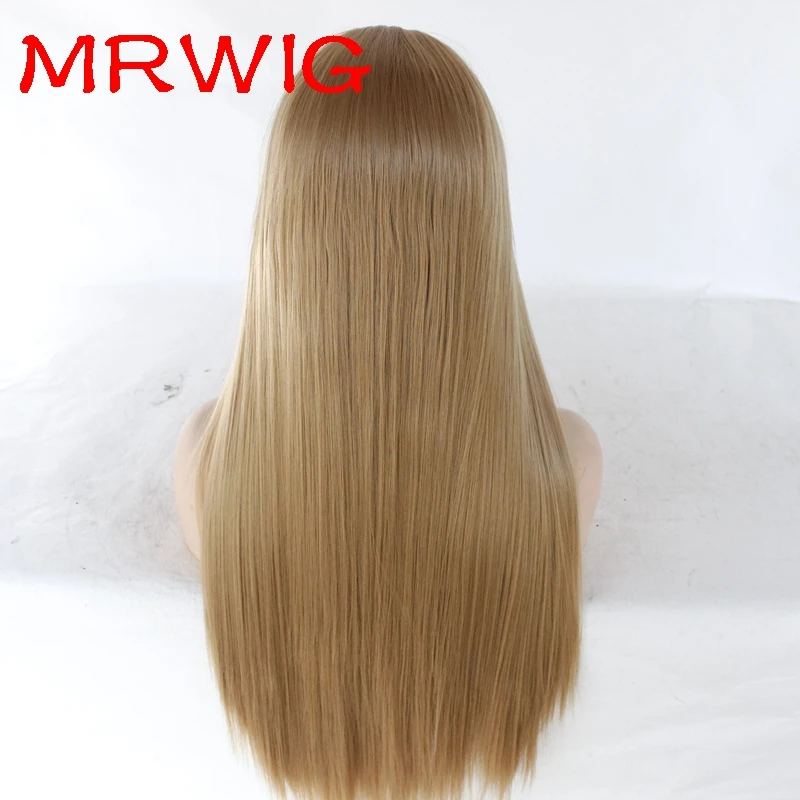 MRWIG 26in 150% плотность 27# блонд длинные прямые синтетические кружева спереди свободная часть парик расчески и ремни