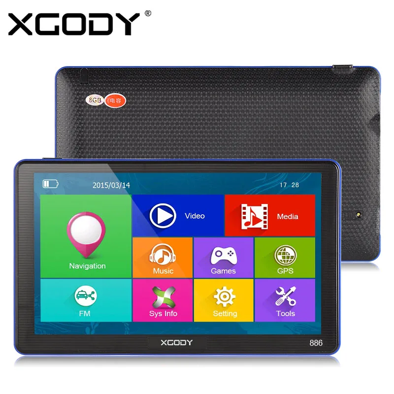 XGODY 886 7 inch Car Truck GPS Navigation 256M 8GB Capacitive Screen FM Navigator Reversing font