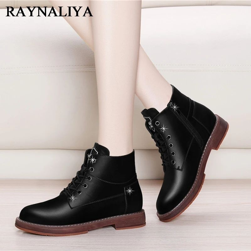 

Women Fashion Black Solid Lace Up Casual Winter Ankle Boots 2017 Female High Quality Thick Square Heel Style Shoes YG-A0014
