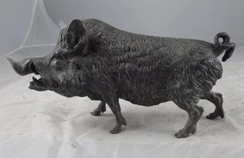 

bi001429 Chinese Old Copper Bronze Feng Shui Evil Lucky Wealth Wild boar Pig Art Statue