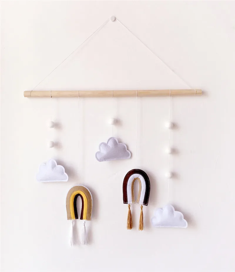 

Ins Nordic Wood Sticks Felt Pendant Wall Hanging Ornaments Newborn Baby Bed Tent Wind Chime Kids Room Decoration Photo Props