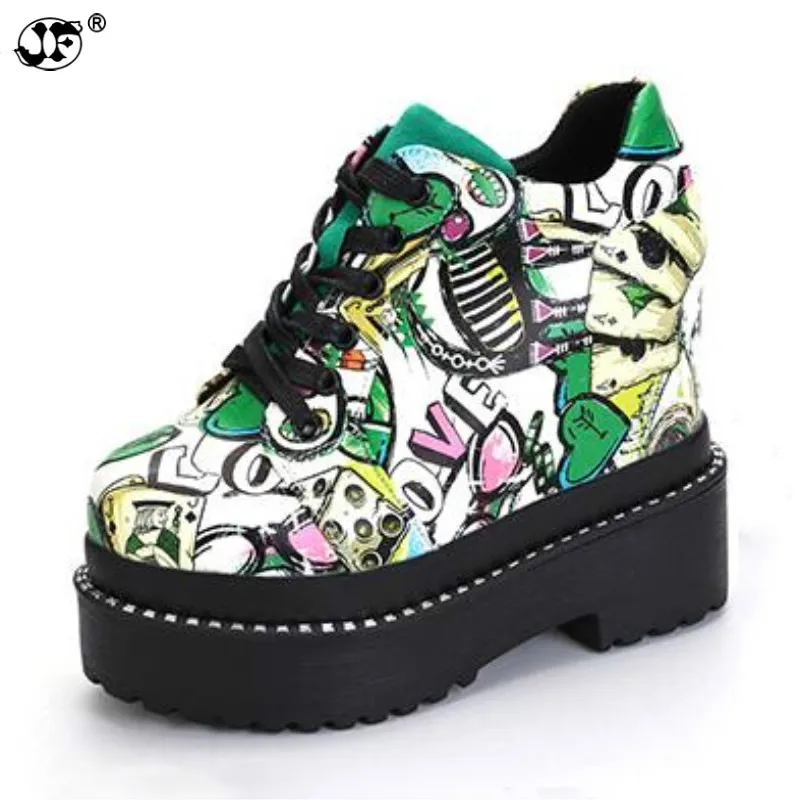 

British Style Shoes Woman Height Increasing High Heels Platform Women Vulcanize Shoes high waterproof Colorful shoes 856jki