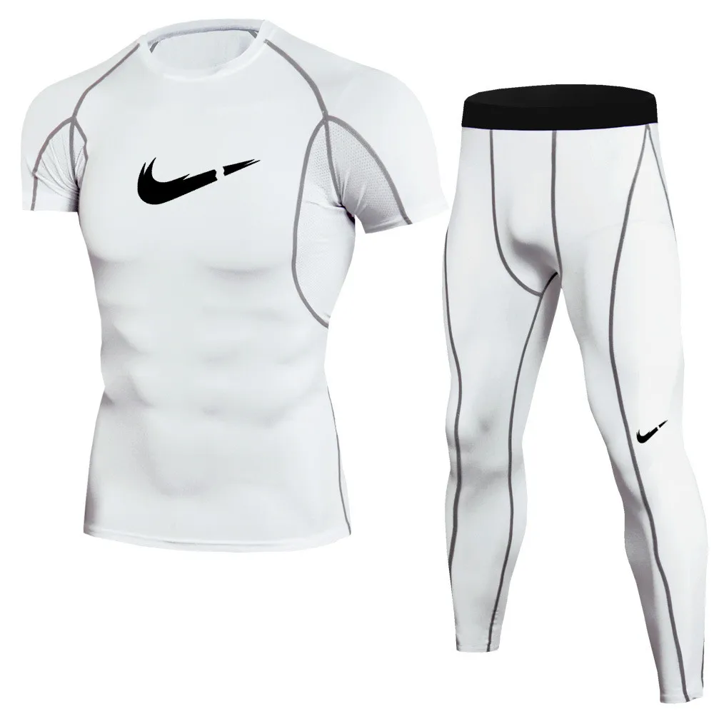 

2019 Sports Set Men's Long Sleeve Running Set Quick-drying Basketball Gym Jogging Set Compression Yoga Sportswear Print T-Shirt