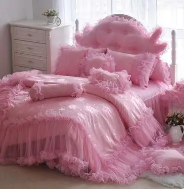 Покрывало кружево 8 шт. Набор Розовый Красный Фиолетовый Чистый хлопок сатин жаккард принцесса свадебная кровать постельное белье