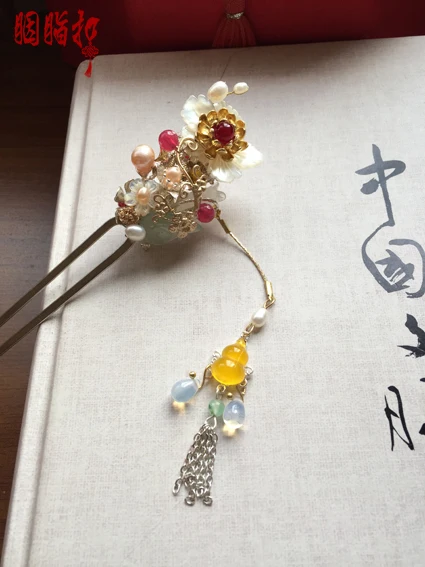 Handcarved White Shell Flower Jade Pearl Hair Stick Vintage Original Handmade Tassel Hair Stick for Hanfu Costume Hair Accessory nautical shower curtain anchor starfish lighthouse rudder lifebuoy shell coral ocean vintage theme bath curtains polyester hooks