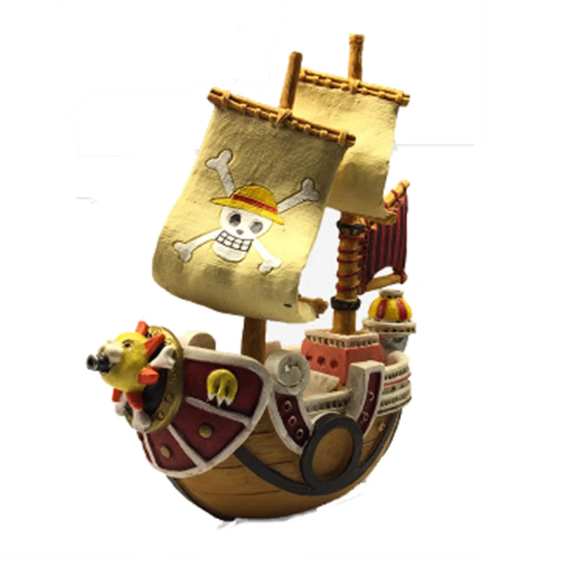 Cartoon Pirate king Melly ship Landscape Aquarium Decor Resin Shipwreck Fish tank Ornament For Fish Hide Reptiles box statue 3