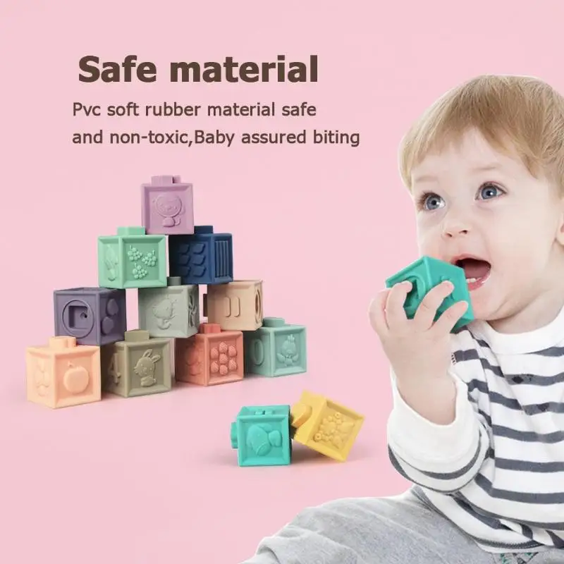 Детские игрушки, мягкие резиновые виниловые рельефные строительные блоки, Детские массажные Прорезыватели для зубов, детские развивающие