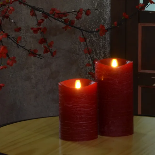 Luminara Flameless Rustic Candle Classic Wine Red Color Moving Wick