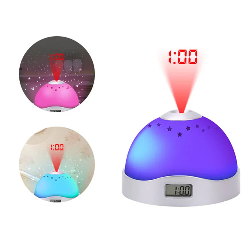 Seven Color Changing Alarm Clocks Luminous Star Sky Moon Night Lights