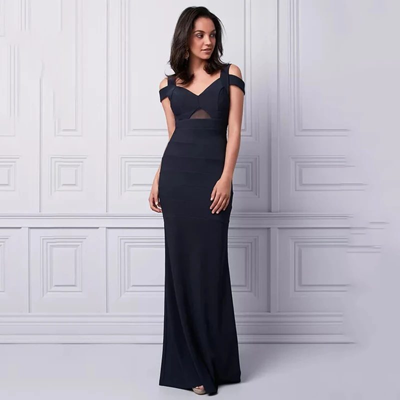 

Eightree Sheer Mesh Romantic Prom Gown Chic Cold Shoulders Sleeveless Mermaid Evening Dresses Long Fitted Straight Hem Illusion