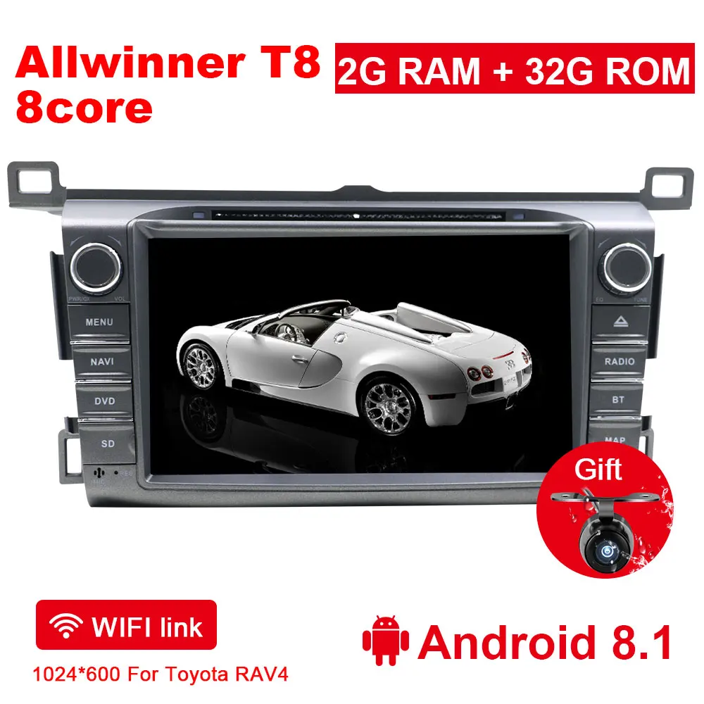 Android 8.1 2G 32G Eunavi 2 Din 8 дюймов Восьмиядерный Android 8,1 Автомобильный DVD Радио стерео плеер gps Navi для Toyota RAV4 2013- Bluetooth 2G ram 1024*600 - Цвет: Android 8.1 2G 32G