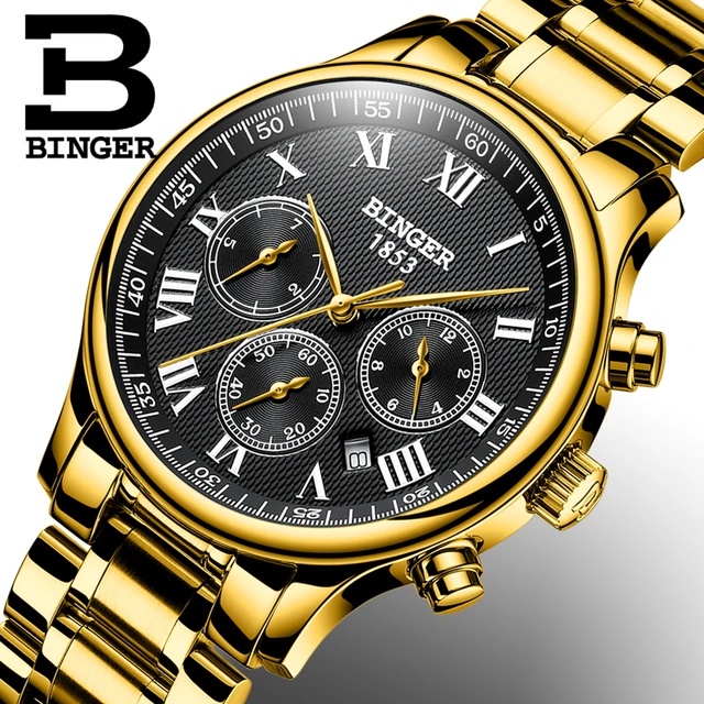 Binger Swiss Mechanical Luxury Gold Men Watch B 5055