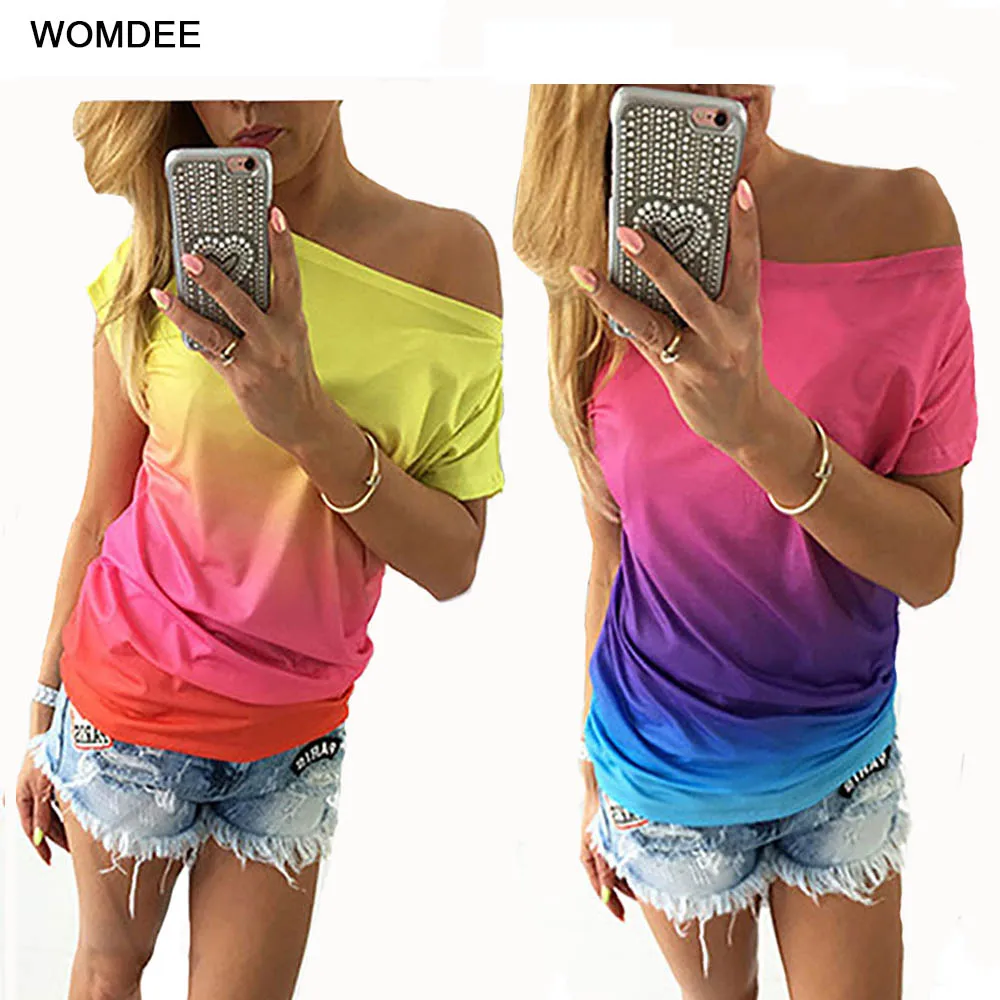 

Women Short Sleeve T Shirt Female 2019 Summer O-Neck Loose Tops Casual TShirts Basic Tops Milk Silk Gradient Women's Tees