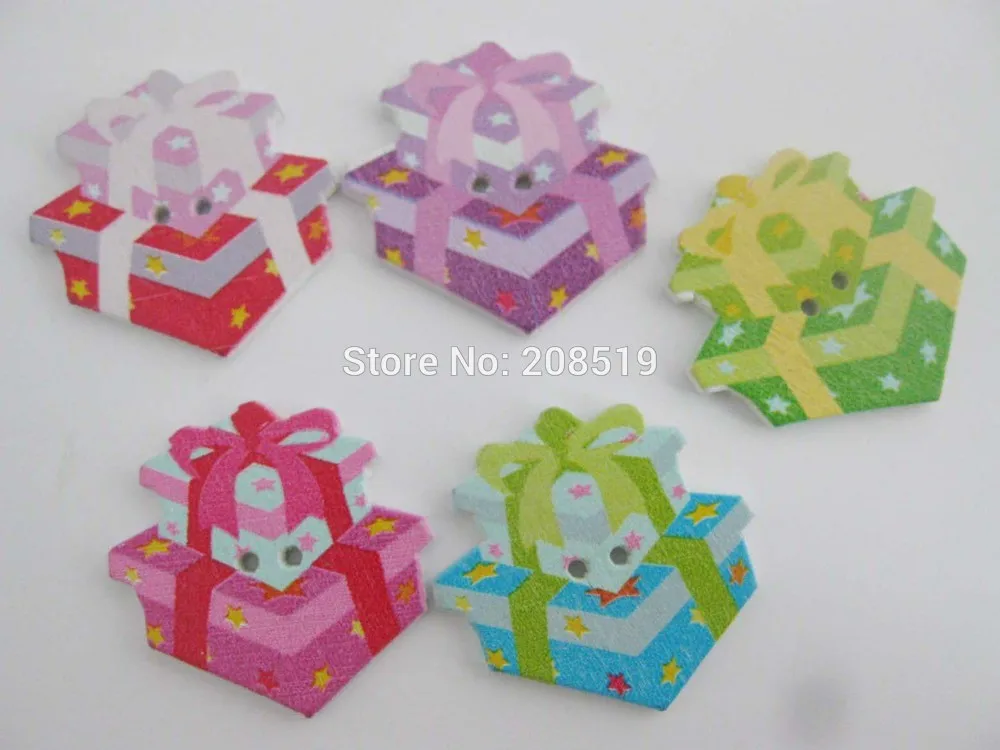 

WBNWSE 26mm*30mm Cake Box shape Wood Button for Crafts ornament 100pcs mix colors sewing supplies