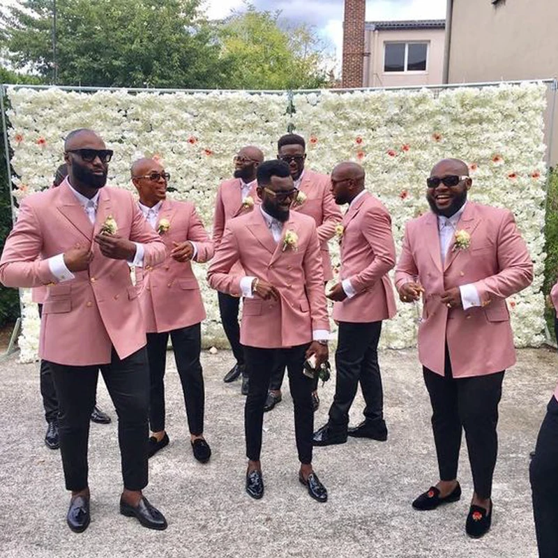 Румяна Розовый двубортный мужской костюм для свадьбы мужские костюмы Slim Fit 2 шт. свадебный смокинг для мужчин вечерние костюмы
