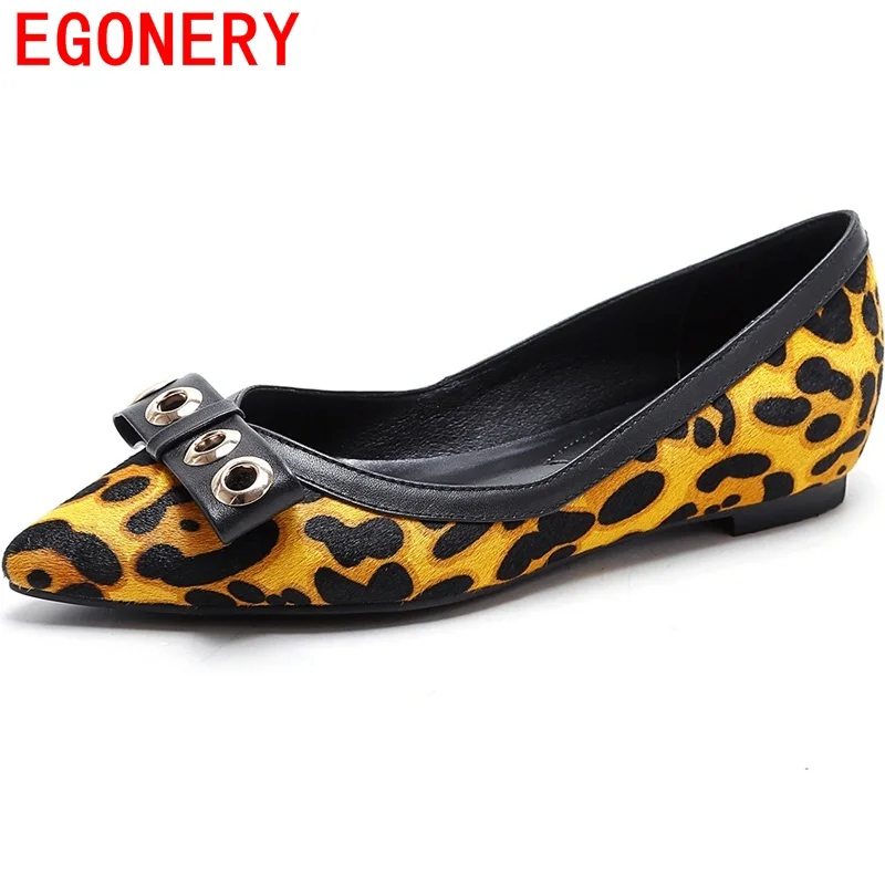 

EGONERY shoes 2017 new arrival delicate butterfly-knot pointed toe pumps casual increased internal sapato feminino Leopard shoes