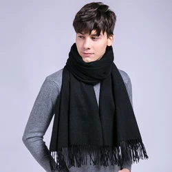 100% Wool Scarf For Men Winter Warm Tassels Echarpe Long Wool Neck Scarves Male Fashion Cashmere Scarfs Black Bufandas Hombre