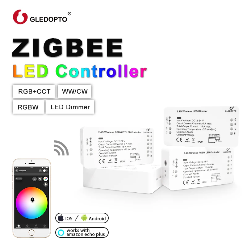 Светодиодный контроллер GLEDOPTO ZIGBEE RGB + CCT WW/CW zigbee светодиодной DC12-24V ленты zll