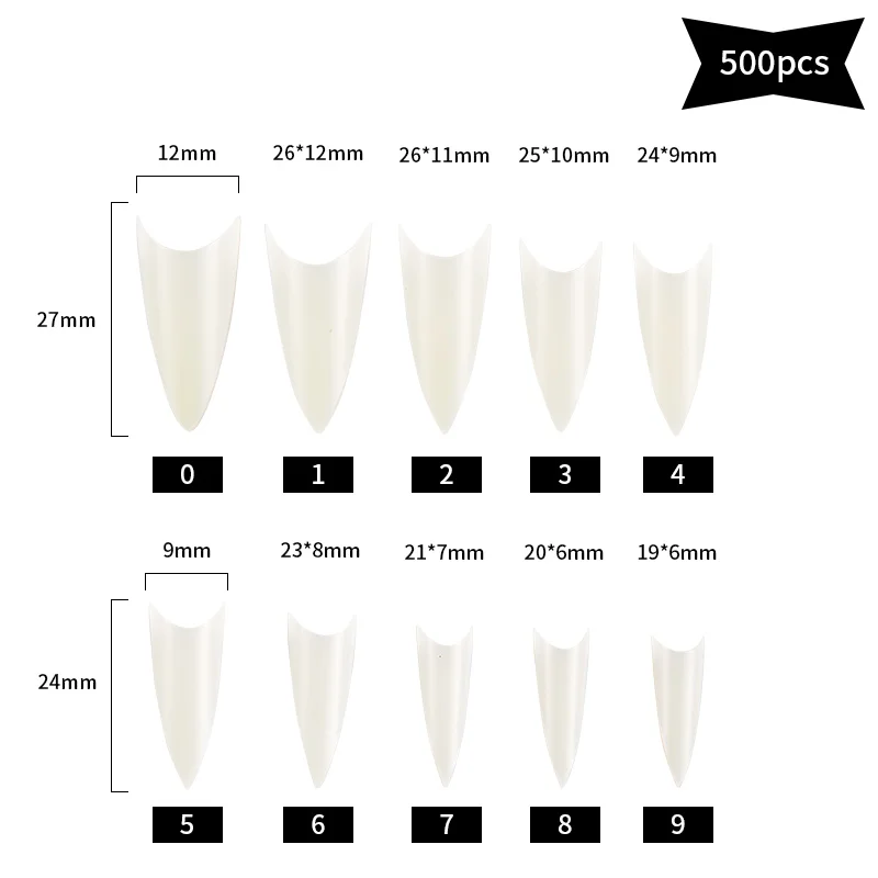 Шпильки острые 500 шт ложный прозрачный дизайн ногтей естественные Советы акриловые французские искусственные УФ гель Маникюрный Инструмент 10 размеров украшения