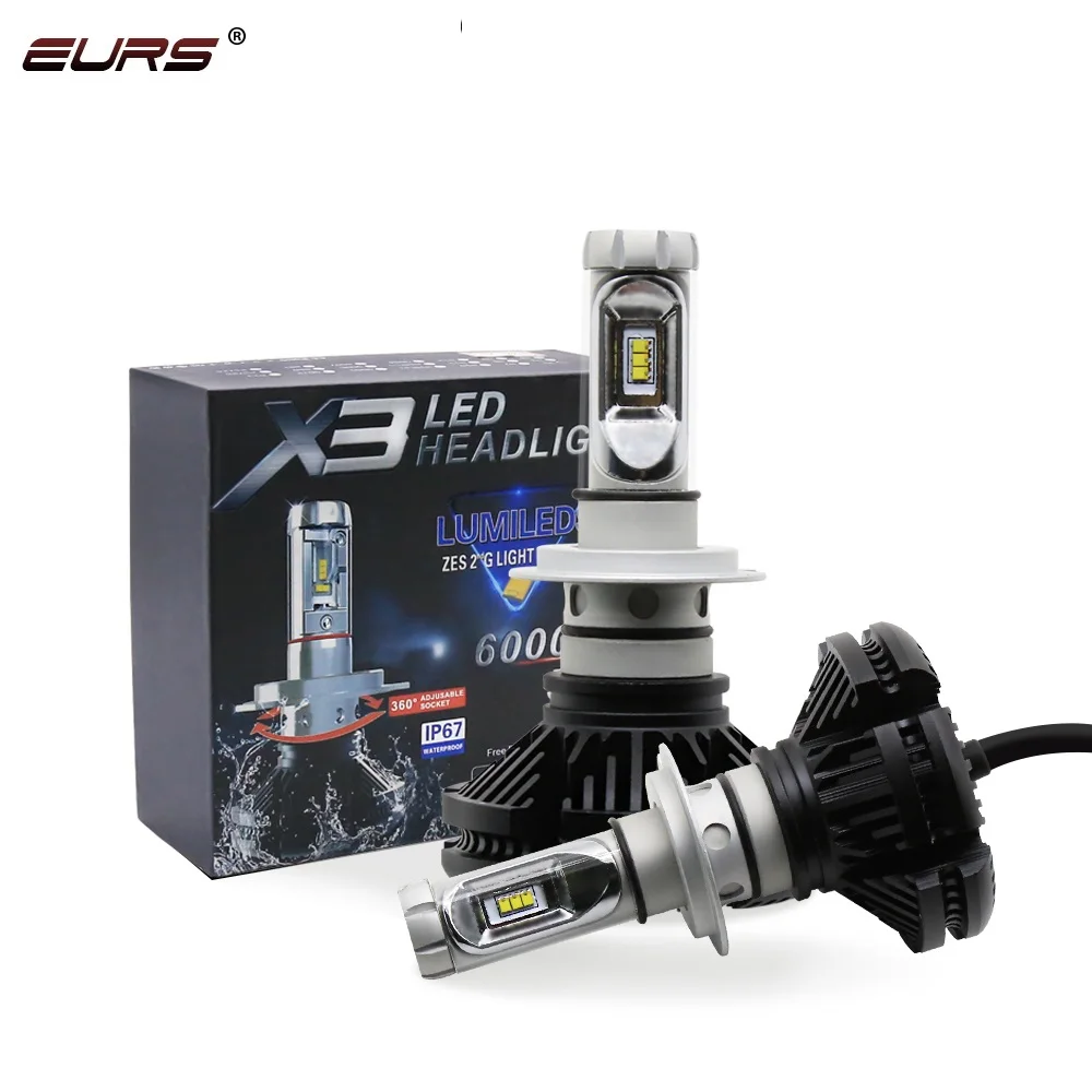 

EURS Factory Auto Headlamp H7 led H11 led H4 X3 50W DC12V 6000LM 3000K 6000K 8000K Super Bright Explosions Car for Headlight