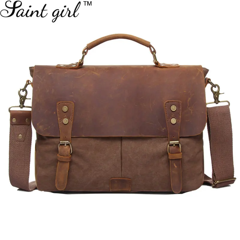 

Saint Girl Brand Women Messenger Bags Vintage Canvas & Full-grain Genuine Leather Men Shoulder Handbags High Quality SNS003