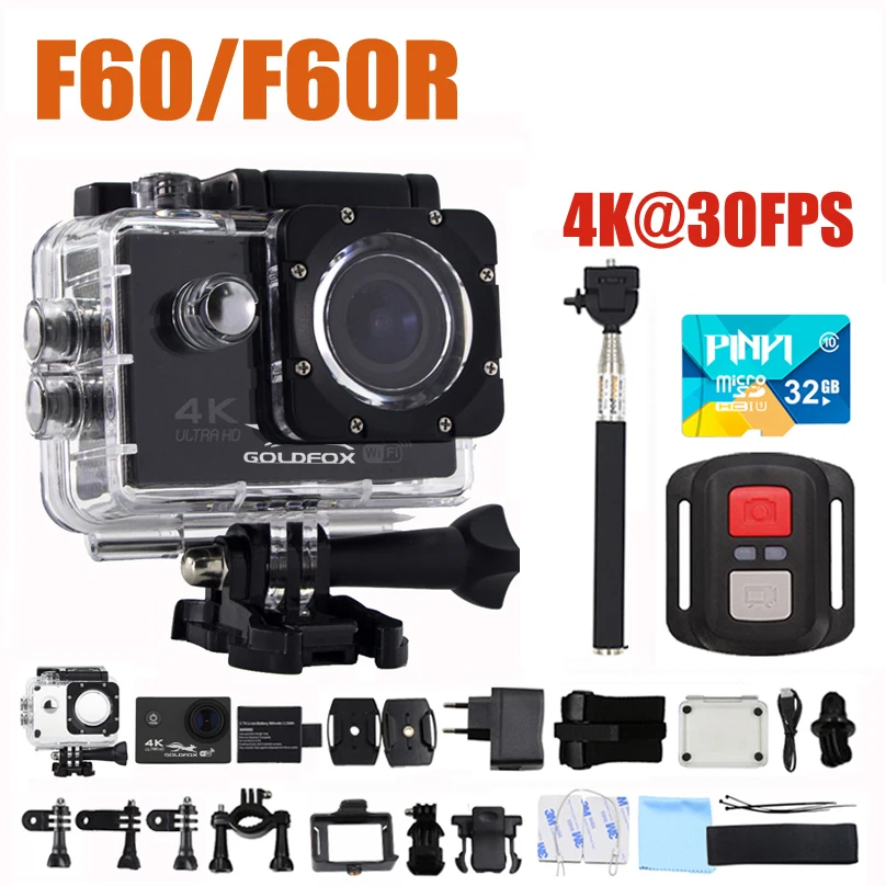 GOLDFOX F60/F60R 4K WIFI Экшн камера 1080P/60fps Ultra HD Спортивная Go Водонепроницаемая DV 16 МП 170