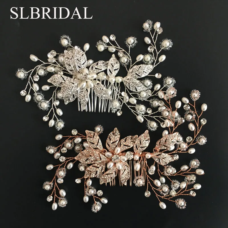 SLBRIDAL ручная работа проводные стразы кристаллы цветочный лист свадебная расческа