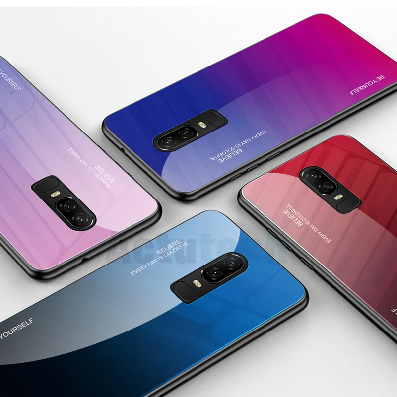 Protective Case For font b OnePlus b font 6T 6 Tempered Glass Gradient Case one plus