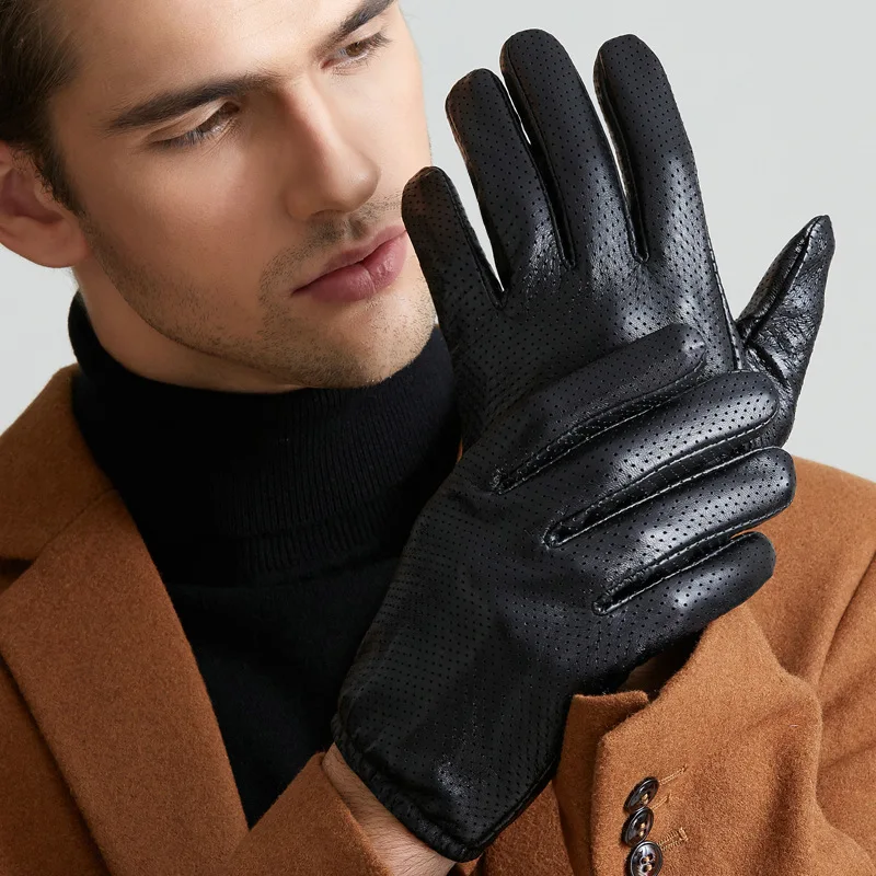 Перчатки из натуральной кожи, мужские зимние перчатки из овчины с сенсорным экраном, дышащие сетчатые перчатки для вождения автомобиля, короткие тонкие мужские перчатки M9003