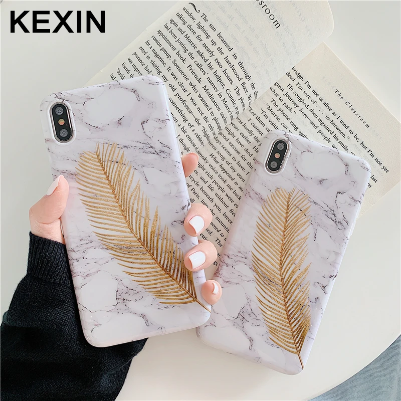 KEXIN Phone Case For iPhone XS MAX XR X Funny Gold Feather Gray Marble Design 7 8 6S Plus Anti-knock Soft Back Cover |